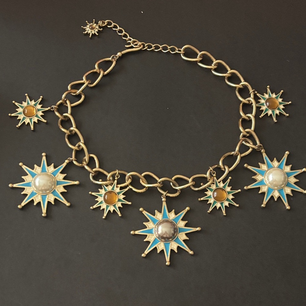 Hutton Wilkinson Gold and Blue Starburst Necklace, Bracelet and Earrings Set